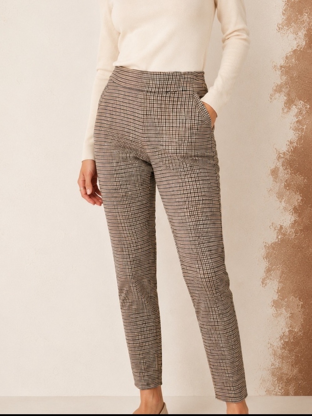 🧵SUZY SHIER Light Academia Preppy Gingham PullOn Stretch Trousers Old Money Sz L